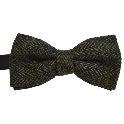 Dark Olive Herringbone Bow Tie