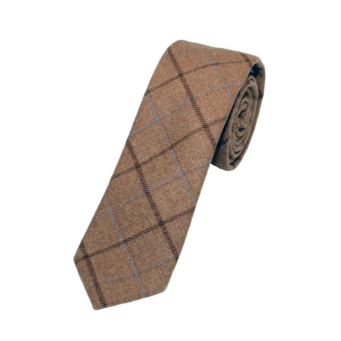 Light brown and blue checked Tweed Tie